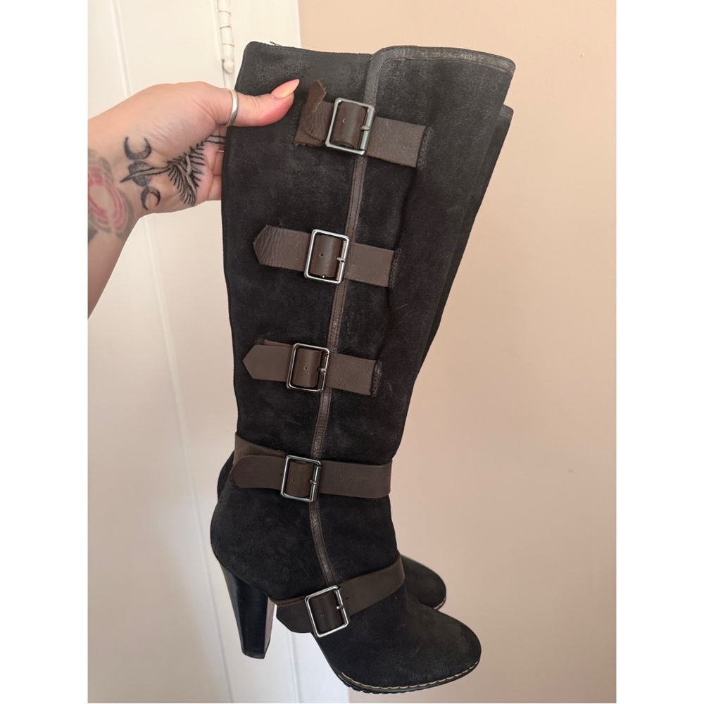 Sofft Stockholm Suede Knee High Boots 7 Buckles Gothic Steampunk Victorian Witch - Picture 2 of 5